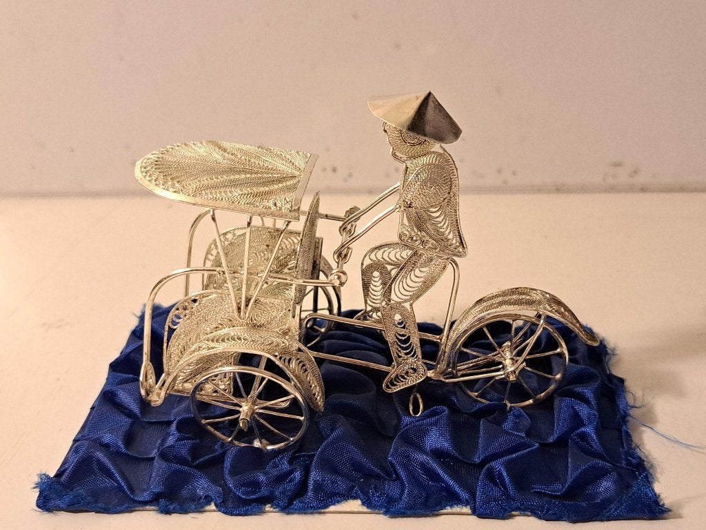 Zilveren Filigraan Riksja met Bestuurder Decoratie, Antiek en Kunst, Ophalen, Zilver