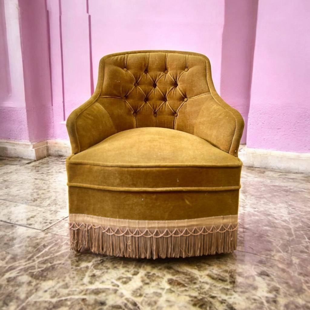 Vintage eenzit / zetel / fauteuil met franjes, Ophalen
