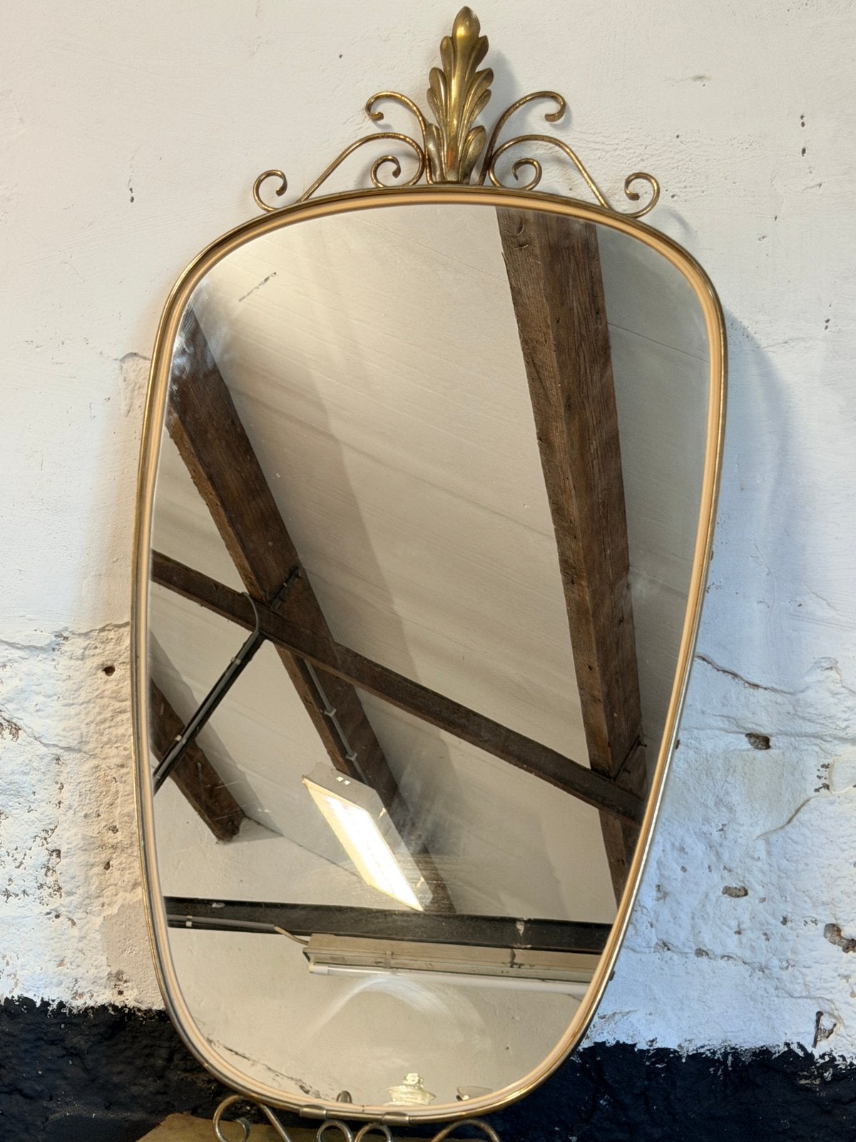 Vintage Deknudt spiegel sierlijk messsing rand messing blad, Ophalen, Minder dan 50 cm, Gebruikt, Minder dan 100 cm
