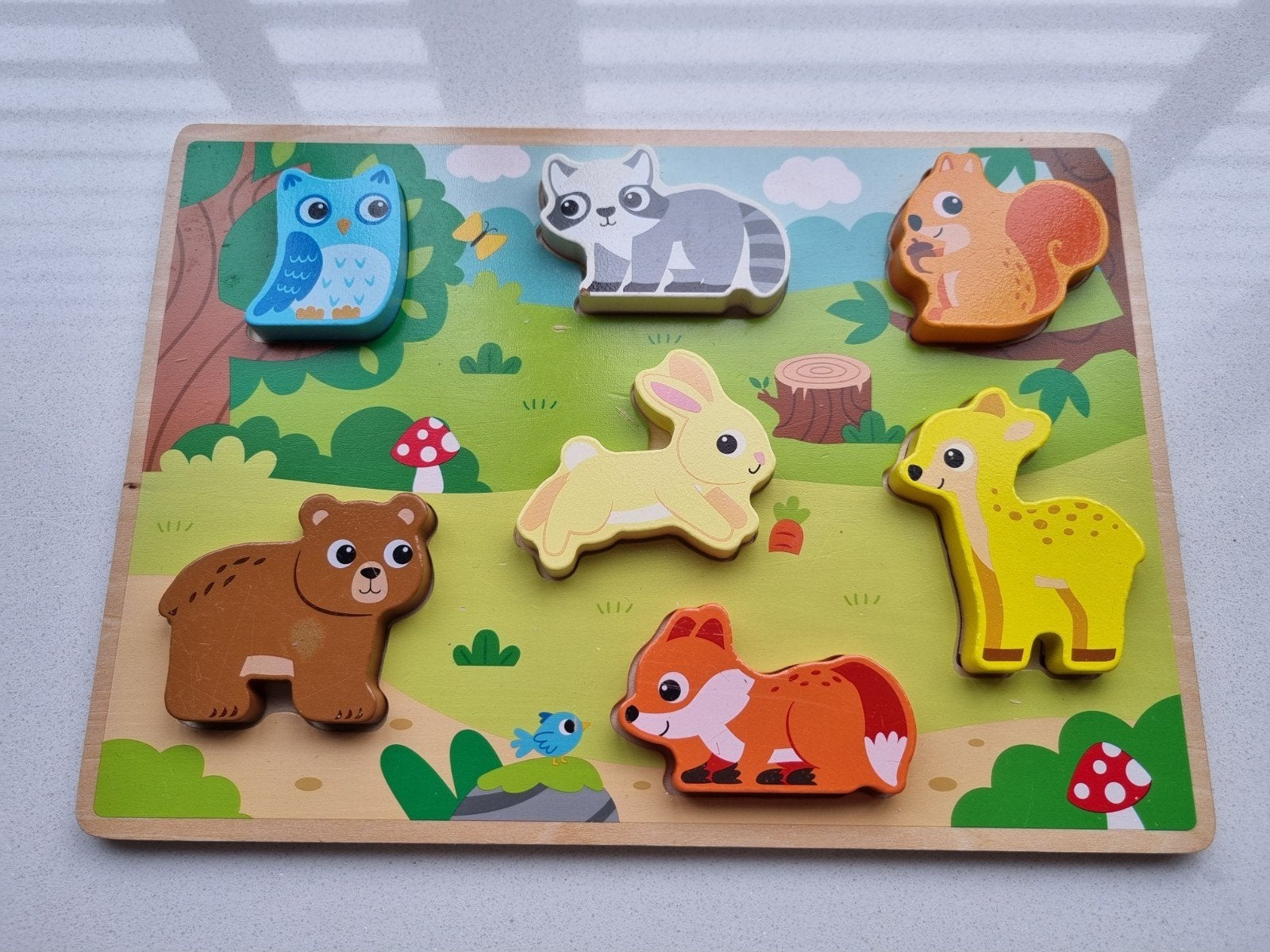 Houten Dieren Puzzel voor Kinderen - Bosdieren, 2 tot 4 jaar, 10 tot 50 stukjes, Ophalen of Verzenden, Zo goed als nieuw