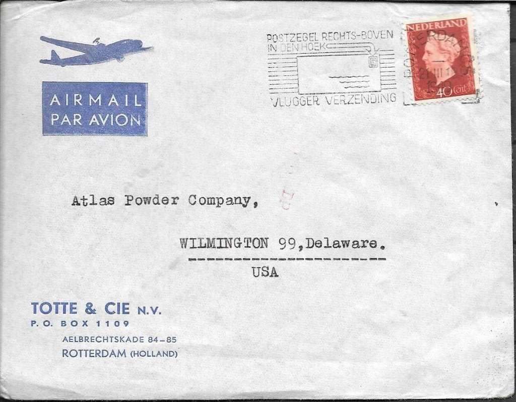 Brief Luchtpost Totte & Cie NV naar USA NVPH 486, Ophalen of Verzenden, Envelop
