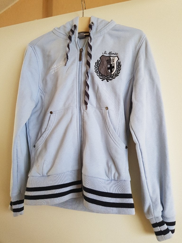 Lichtblauw HV polovest met capuchon  maat M, Ophalen, Blauw, Gebruikt, Ritssluiting