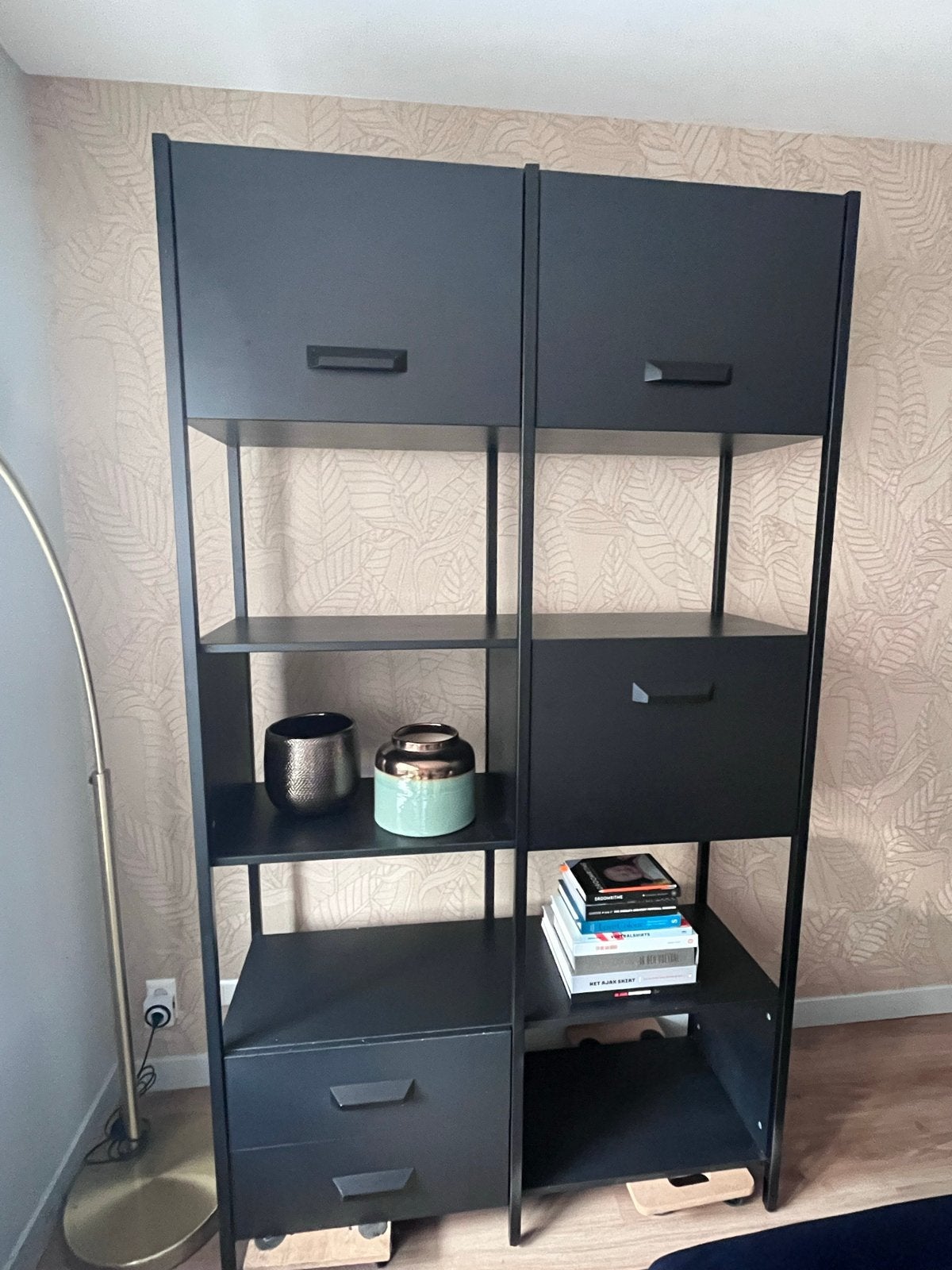 Zwarte vakkenkast Woood Legacy - 220x123x45 cm, Gebruikt, 100 tot 150 cm, 200 cm of meer, Ophalen of Verzenden
