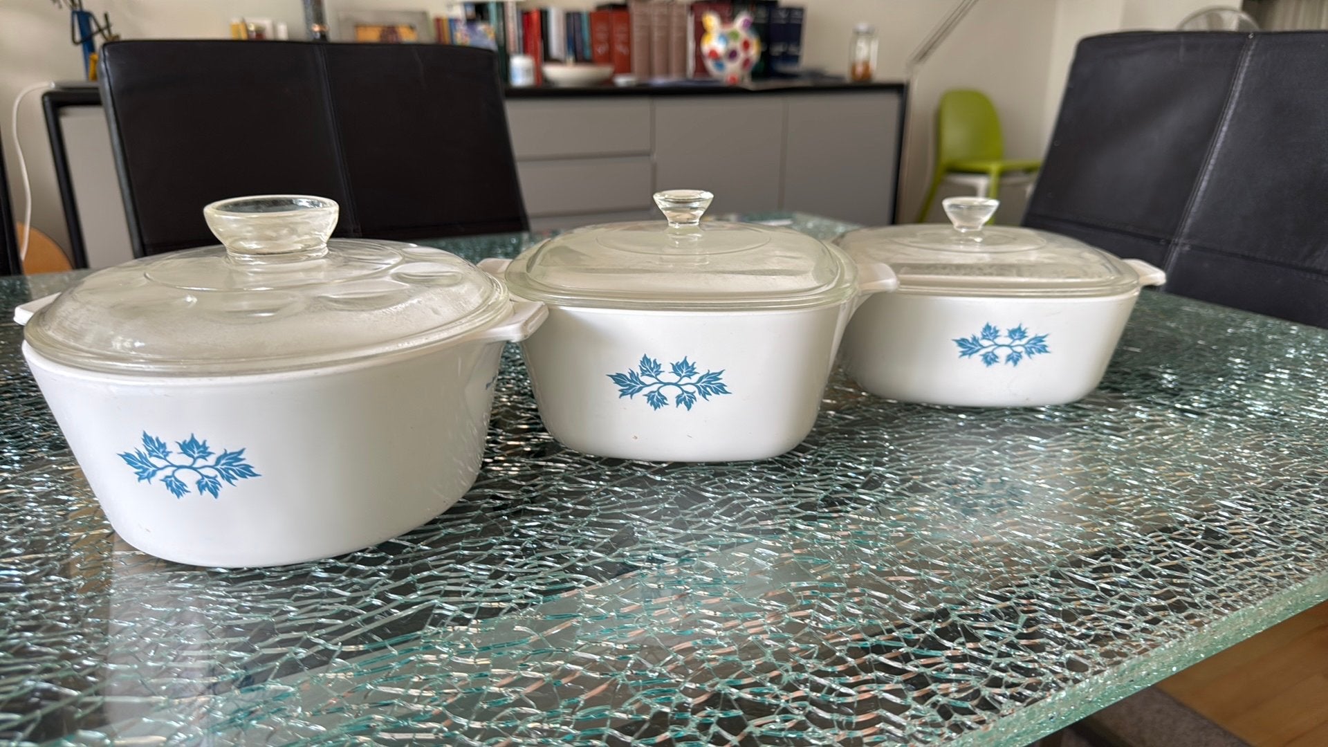 Pyroflam pannen/schalen met deksels., Ophalen, Gebruikt, Met deksel, Pannenset