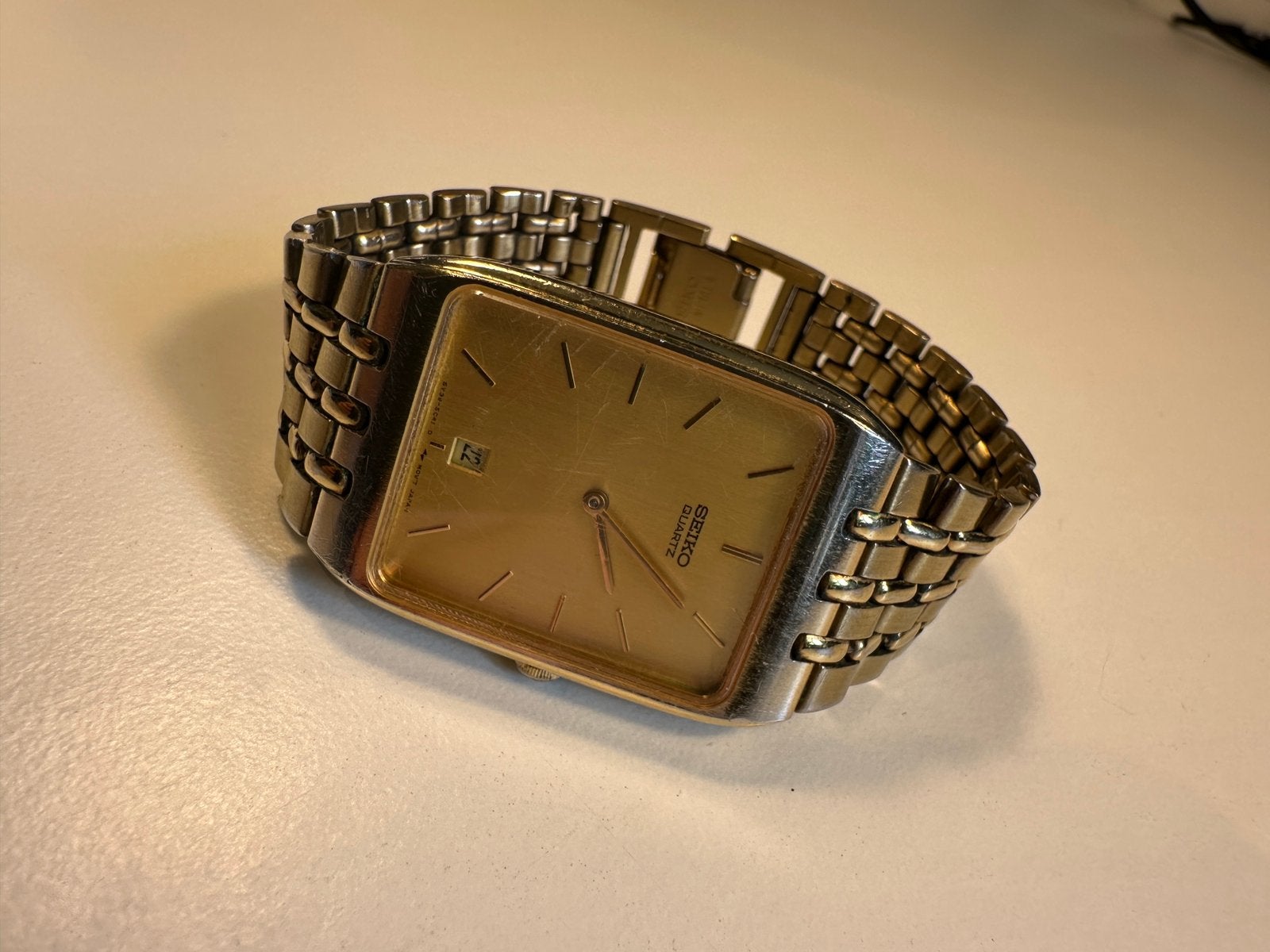 1991 Seiko Quartz Kaliber 5Y39 Gold Tank, Ophalen of Verzenden, Zo goed als nieuw, Staal, Seiko