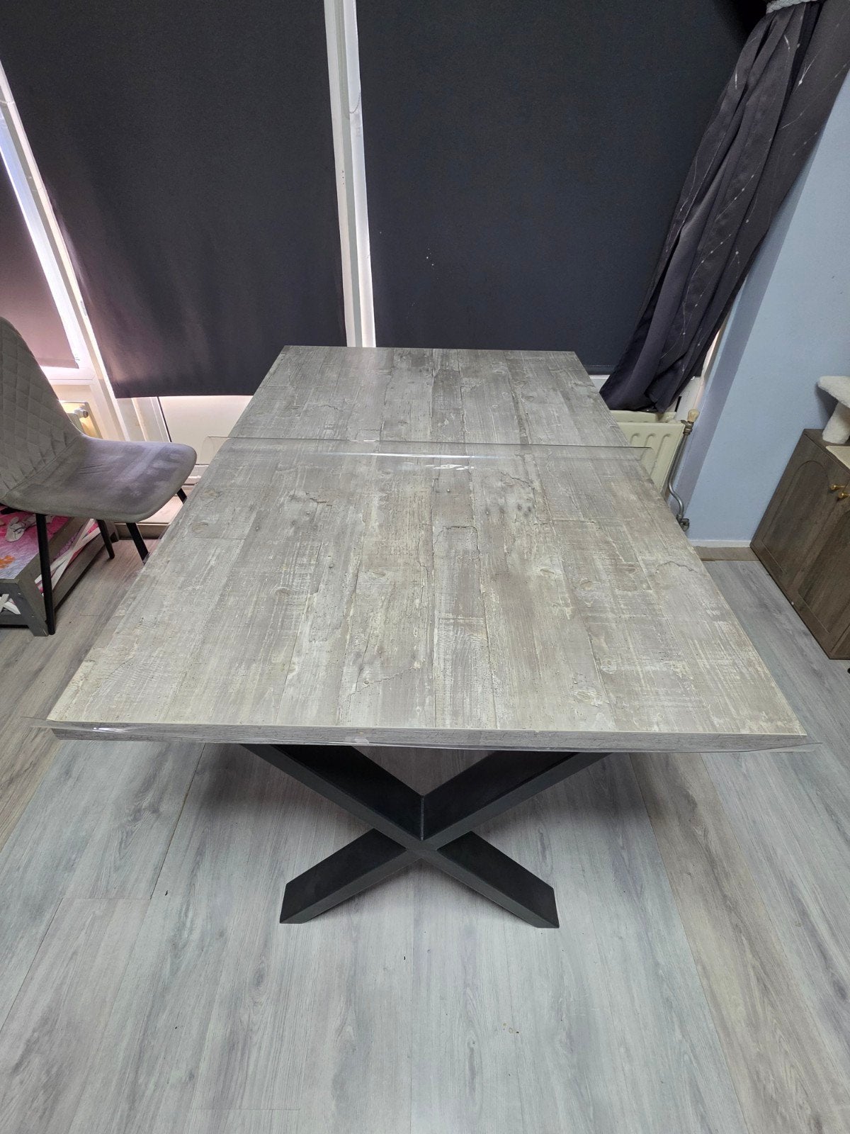 Moderne eettafel voor 4 personen met X-poten, Huis en Inrichting, Gebruikt, 100 tot 150 cm, 50 tot 100 cm, Modern industrieel