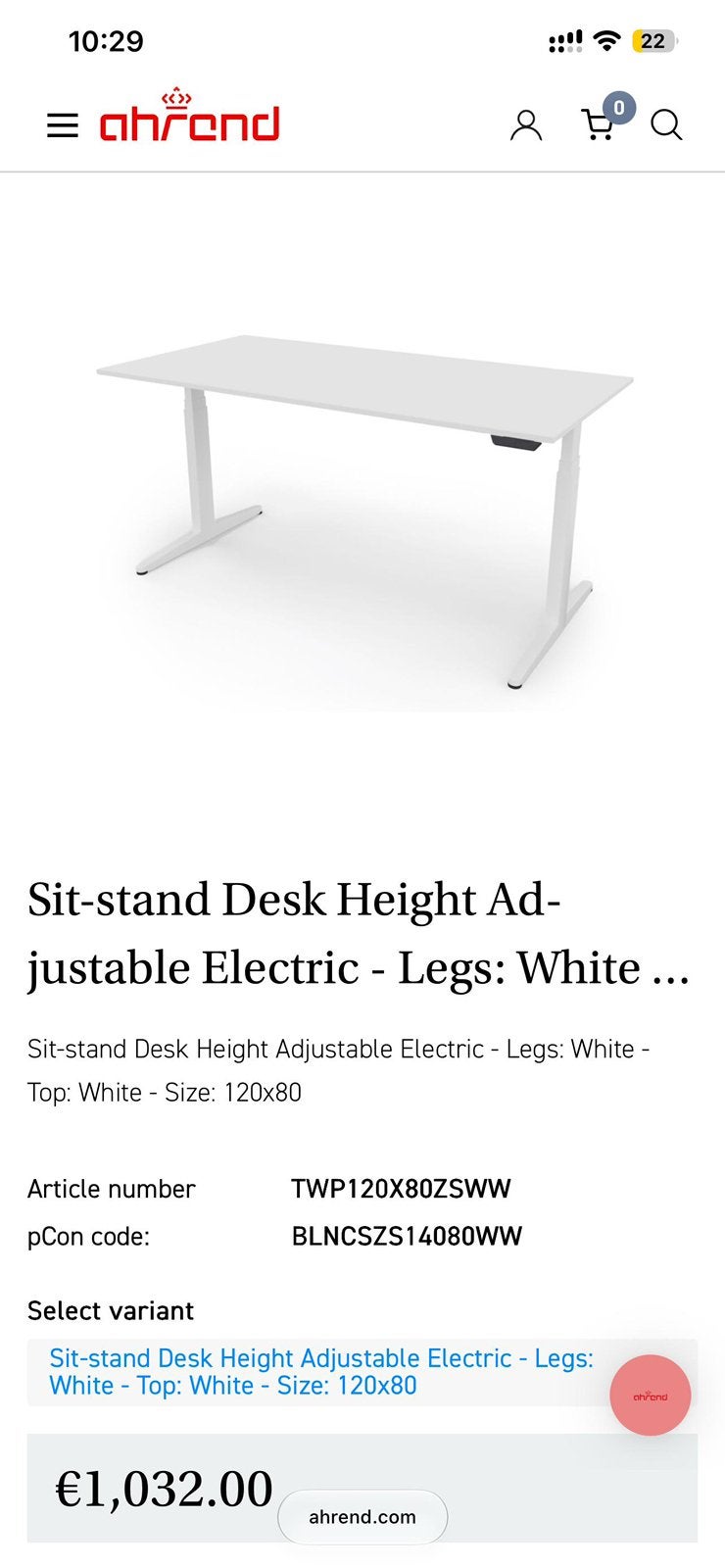 Ahrend Electric Sit-Stand Desk 12080 cm | Oak/Wood Top, Ophalen, Zo goed als nieuw