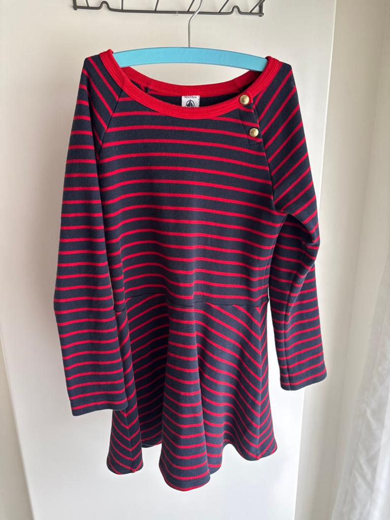 Petit Bateau Jurk Rood/Blauw Gestreept Maat 128 (8 jaar), Ophalen of Verzenden, Zo goed als nieuw, Meisje, Jurk of Rok