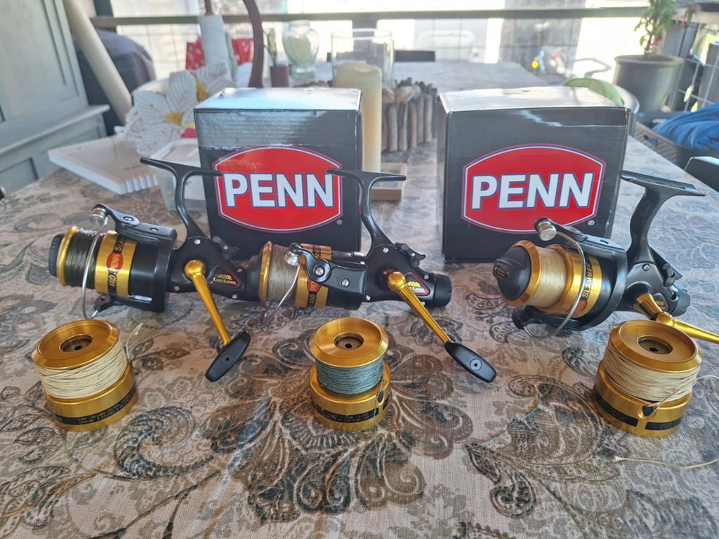 3x Penn SLM 460L molens + 3 extra spoelen - Zeer nette staat, Ophalen of Verzenden, Zo goed als nieuw, Molen