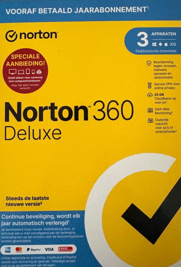 Norton 360 Deluxe, Computers en Software, Antivirus- en Beveiligingssoftware, Nieuw, MacOS, Windows, Android, iOS, Ophalen of Verzenden