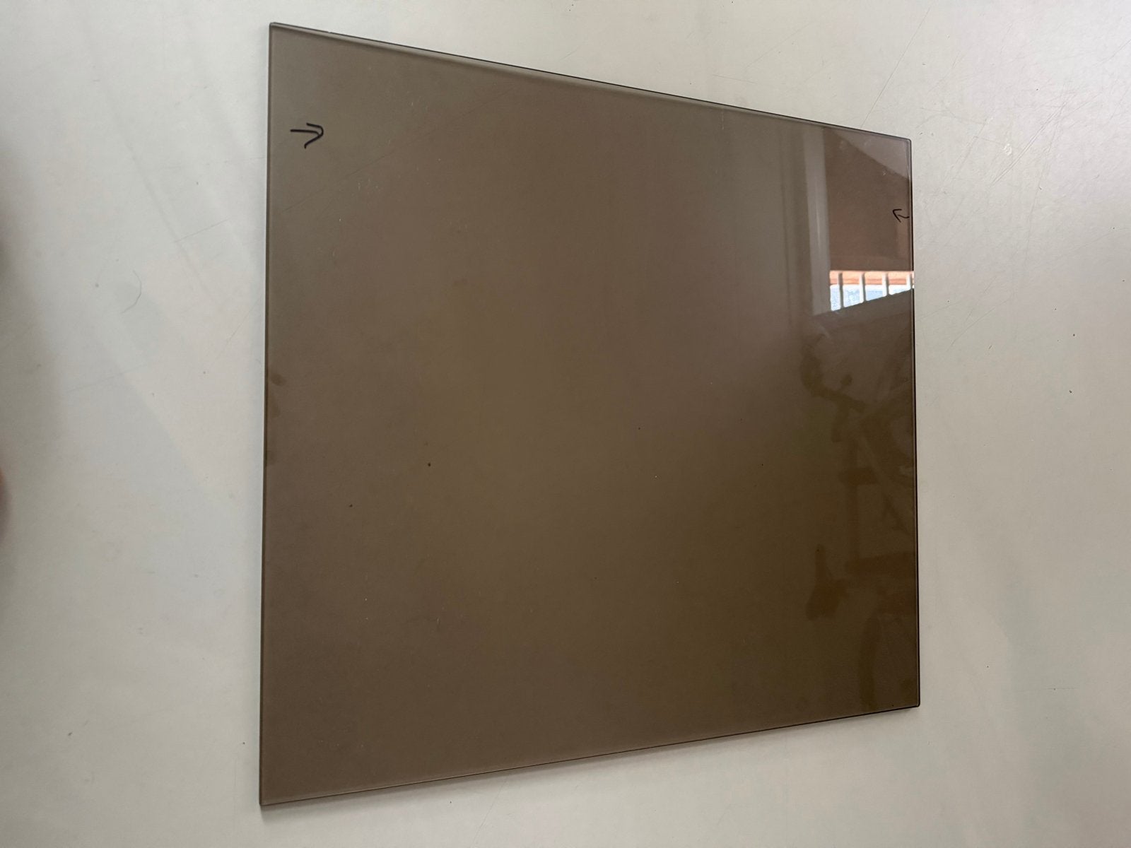 Bruin gelaagd glas 56x52cm, 4mm dik, Ophalen of Verzenden, Gebruikt, Glasplaat, Minder dan 80 cm
