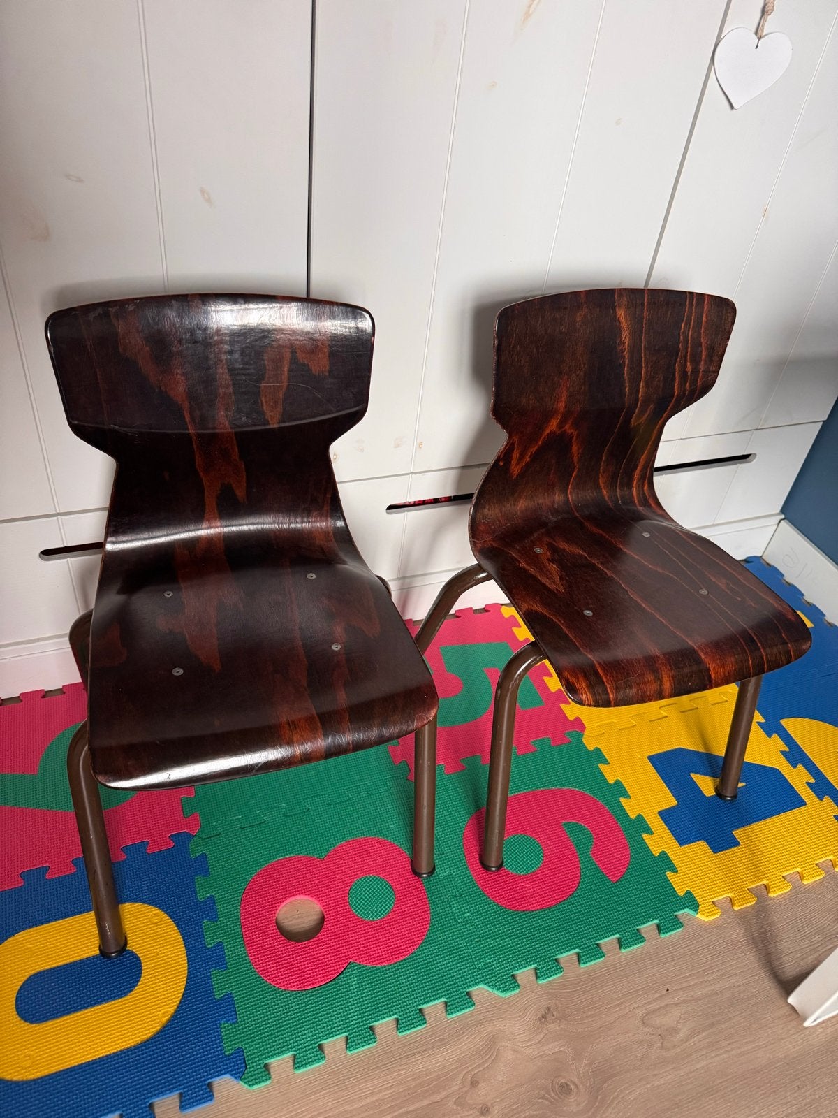Vintage Obo Eromes schoolstoelen - set van 2, Ophalen, Gebruikt, Twee, Bruin