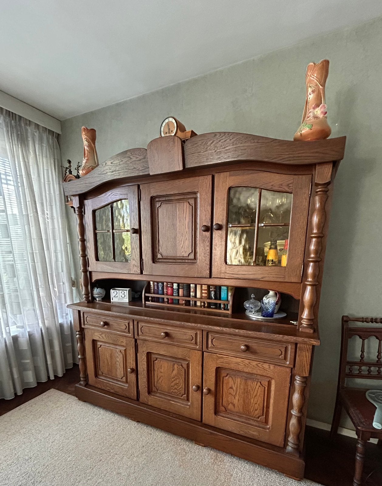 Eiken grote servies / buffet kast, Ophalen, Gebruikt, 200 cm of meer, 150 tot 200 cm
