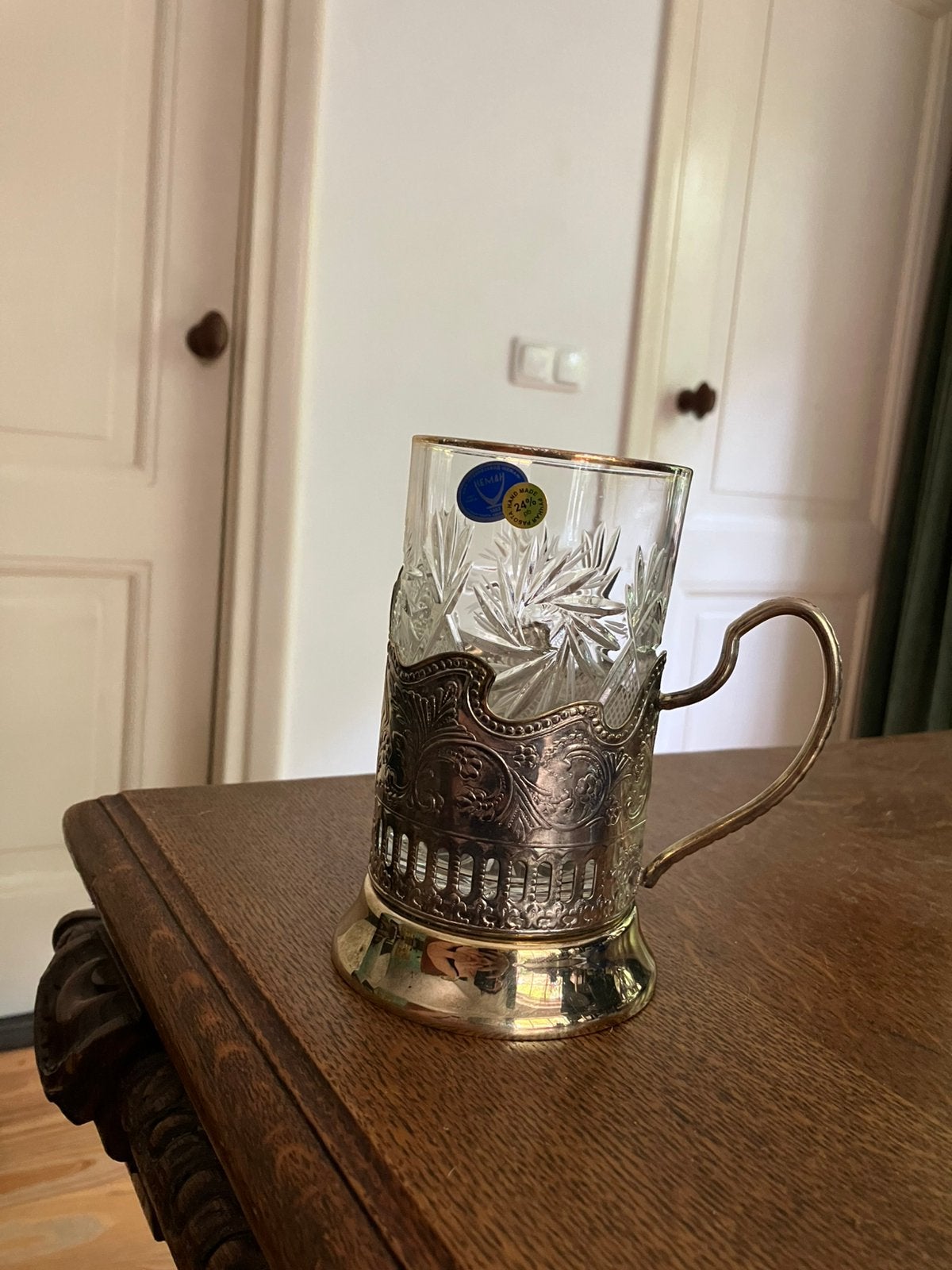 Russisch kristal theeglas, glas, Podstakannik, Ophalen of Verzenden