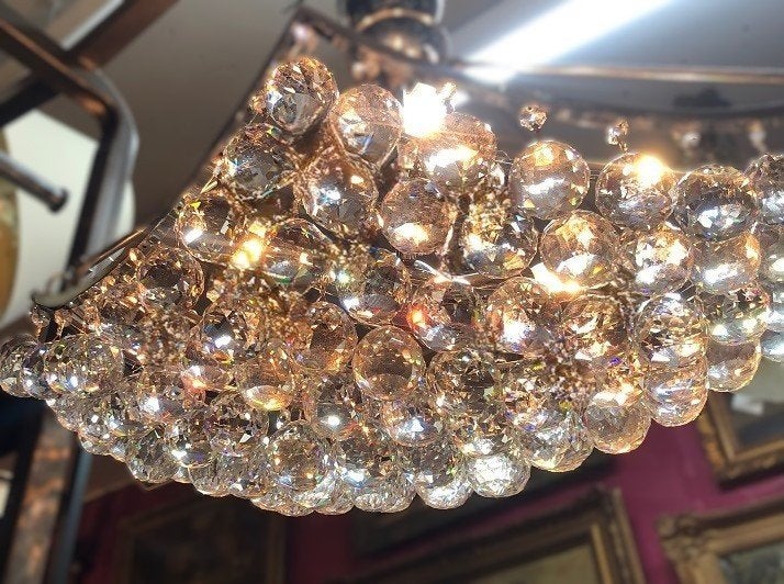 Kristallen plafondlamp swarovski ballen kroonluchter zilver, Ophalen, Zo goed als nieuw, Overige materialen