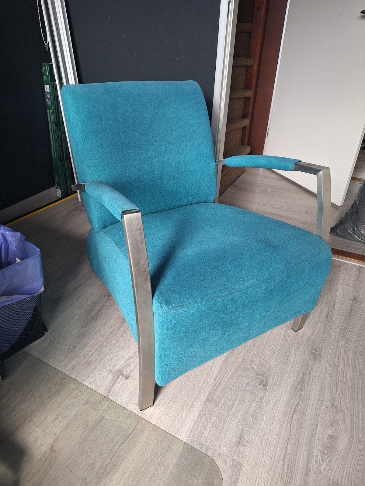 Groen/blauwe Fauteuil gratis af te halen, Huis en Inrichting, Fauteuils, Ophalen, Gebruikt, 75 tot 100 cm, Stof