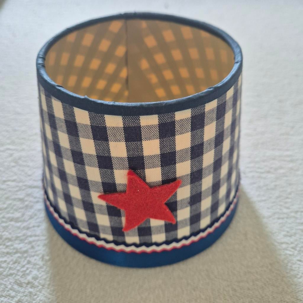Lampenkapje blauw wit geruit met rode ster, Huis en Inrichting, Ophalen of Verzenden, Zo goed als nieuw, Minder dan 25 cm, Blauw