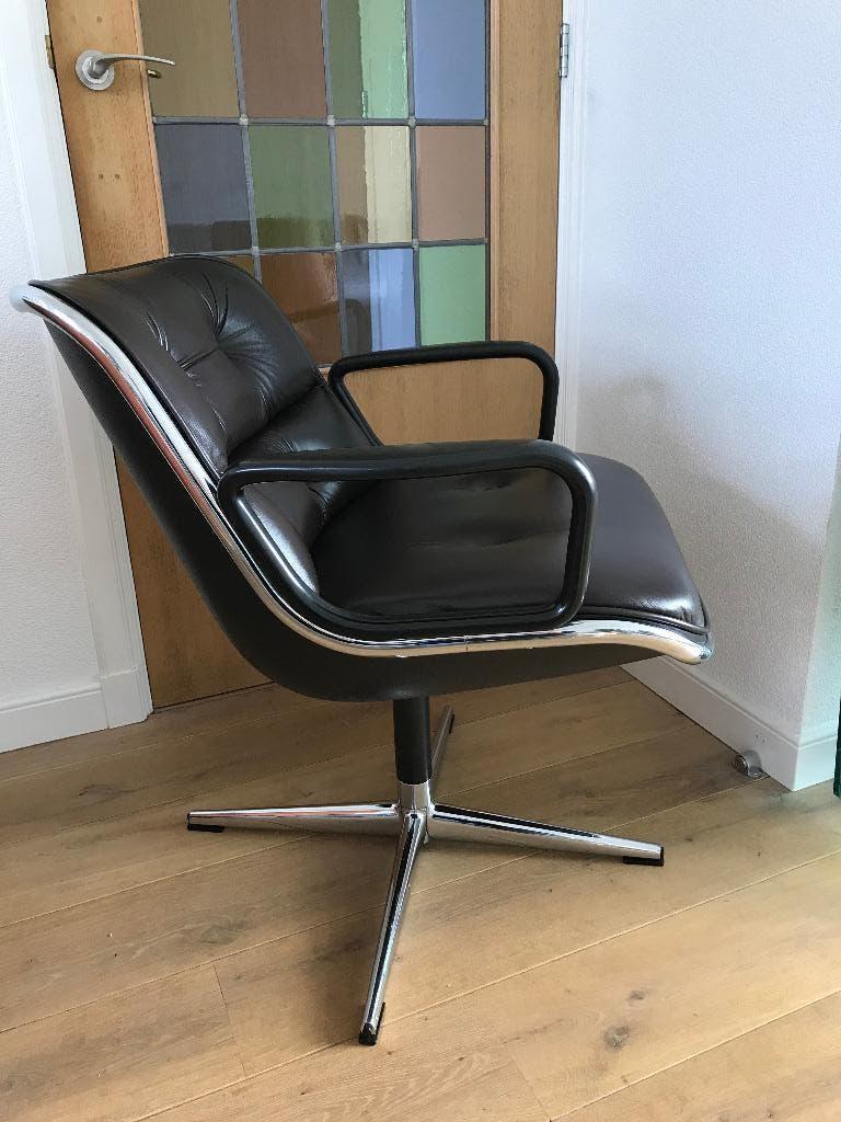 Charles Pollock Knoll Executive office chair design stoel, Zwart, Leer, Ophalen of Verzenden, Zo goed als nieuw