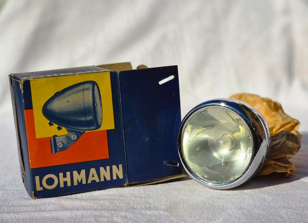 Oude fiets verlichting koplamp "Lohmann" rijwielen incl doos, Ophalen of Verzenden, Gebruikt