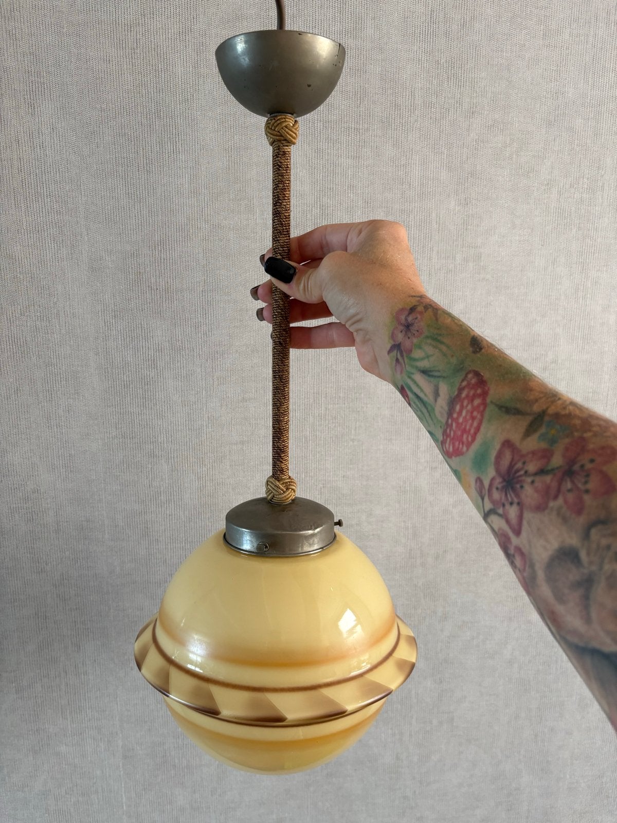 Vintage Art Deco Hanglamp - Crèmekleurig Glas, Ophalen