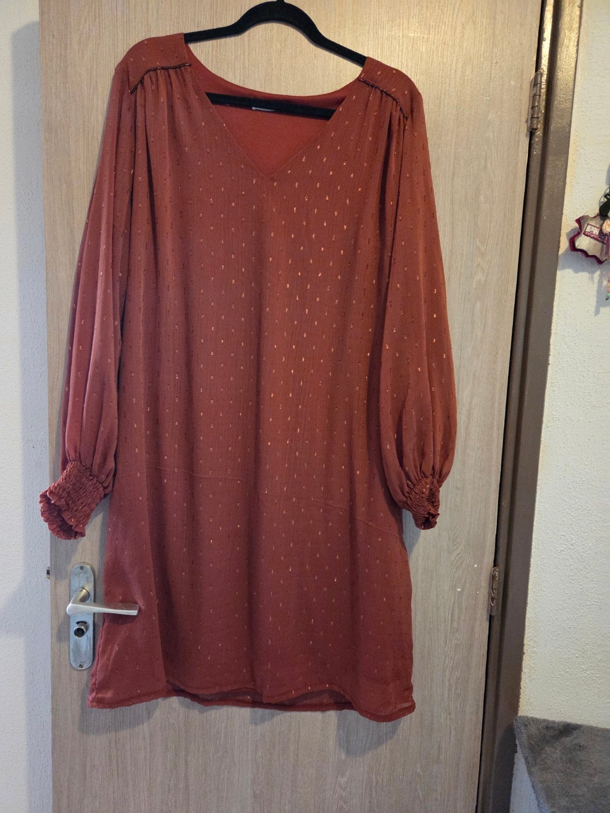 Paprika Jurk - Baksteenrood met gouden stippen, Maat 46/48 (XL) of groter, Ophalen of Verzenden, Zo goed als nieuw, Paprika