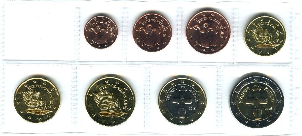 UNC set Cyprus 2015 - 1 cent t/m 2 euro - Transportblister, Verzenden, Cyprus, Overige waardes, Setje