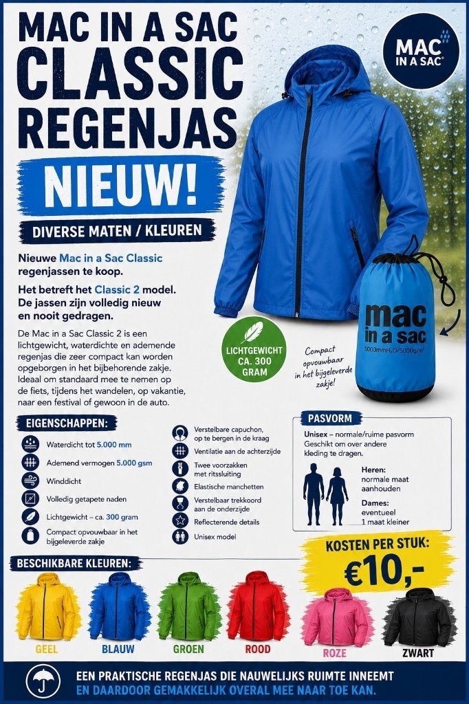 Mac in a Sac Classic regenjassen – NIEUW 10 EURO pst, Ophalen of Verzenden, Nieuw, Regenjas, Dames