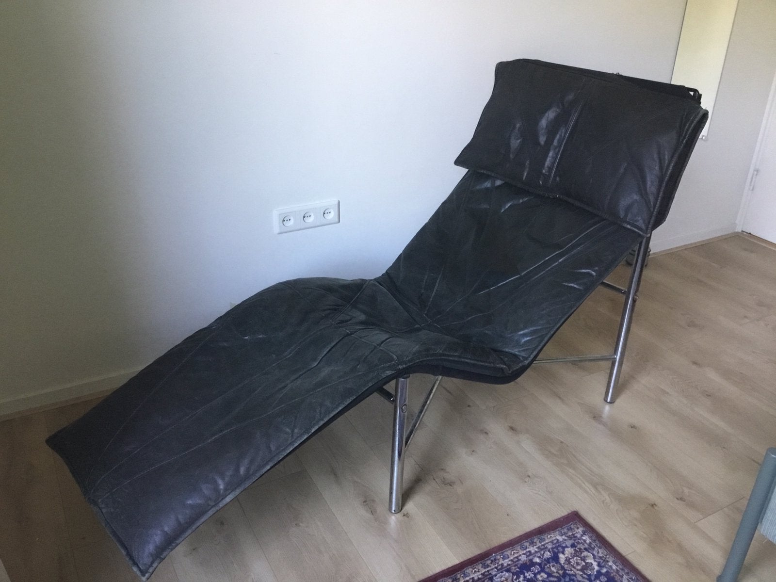 Ikea lounge chair Skye, vintage, design Tord Björklund,, Ophalen, Zwart, Eén, Leer