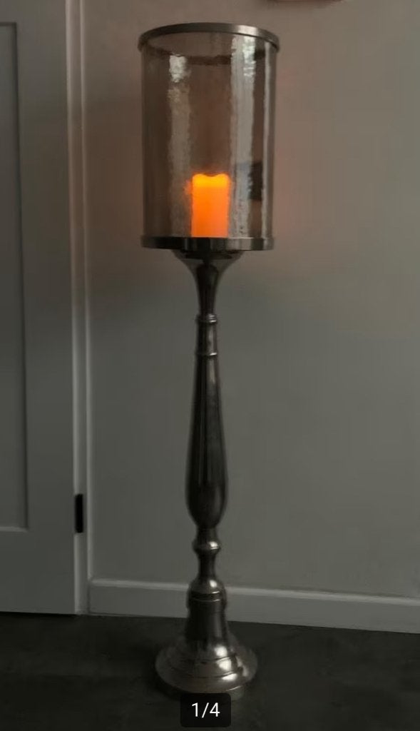Windlicht / Kandelaar op hoge Metalen voet, 127 cm, Ophalen of Verzenden, Metaal, Kandelaar