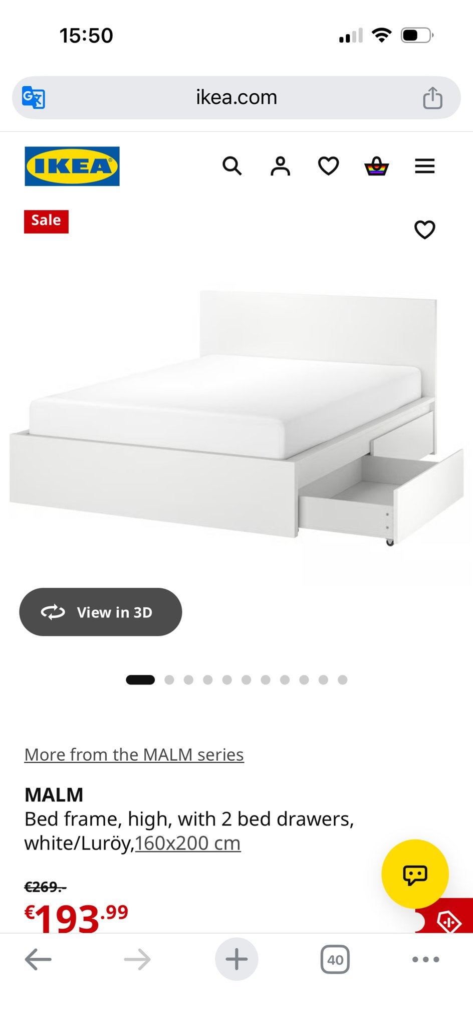 IKEA-Tweepersoonsbed 160x200 met 4 lades + gratis matras, Ophalen, Gebruikt, Wit, Tweepersoons