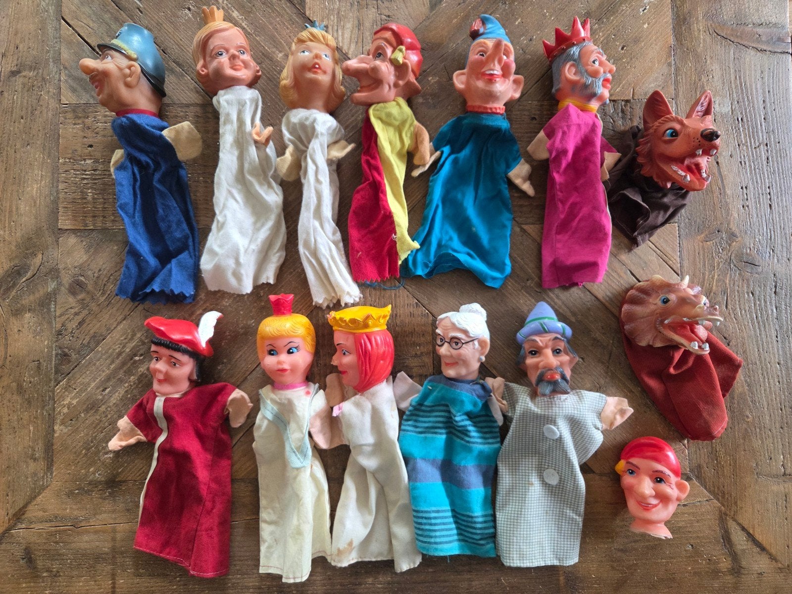 Collectie vintage poppenkastpoppen (14 stuks), Verzamelen, Poppen, Ophalen of Verzenden, Gebruikt, Pop