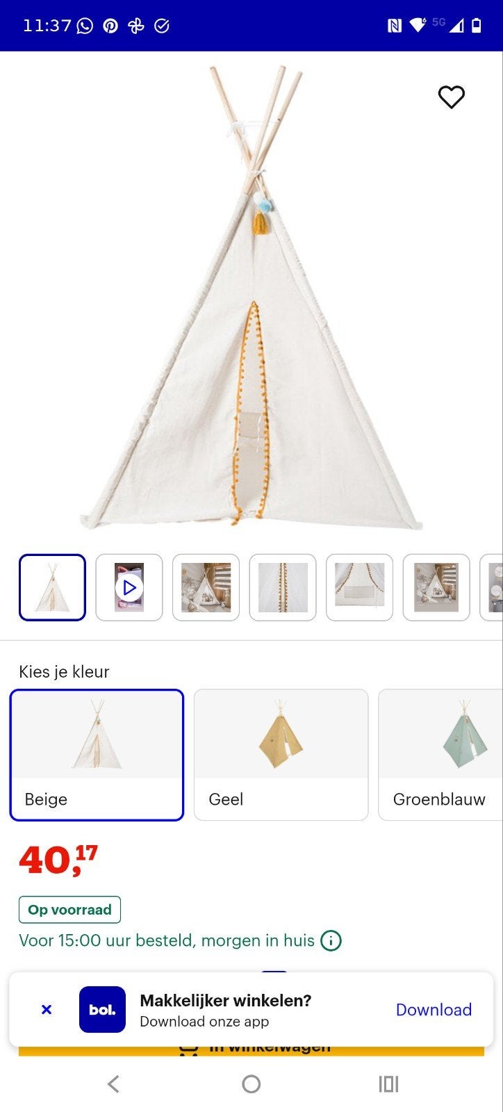 tipi tent, Ophalen, Zo goed als nieuw