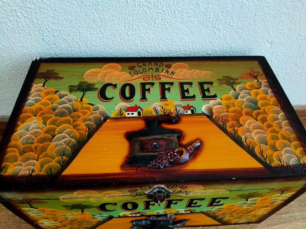 Vintage "Grand Colombian Coffee" Houten Kist, Ophalen of Verzenden, Gebruikt, Overige houtsoorten