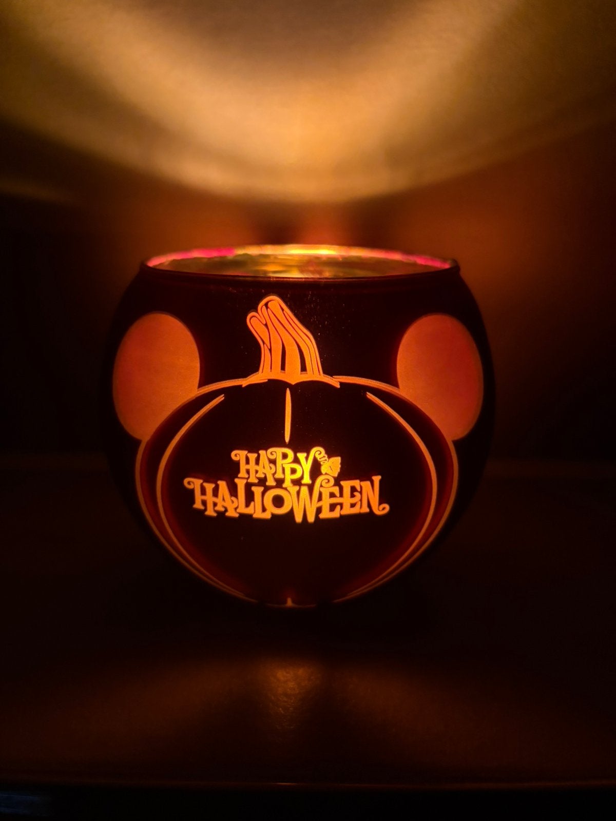Disney halloween pompoen Pumpkin waxinelichtjeshouder, Ophalen of Verzenden, Gebruikt, Oranje, Glas