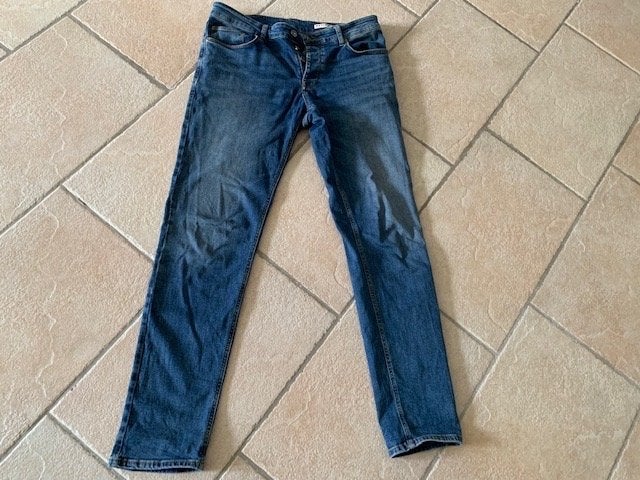 Heren jeans, spijkerbroek Review maat 34/34 slim fit, Ophalen of Verzenden, Gedragen, Blauw, Overige jeansmaten