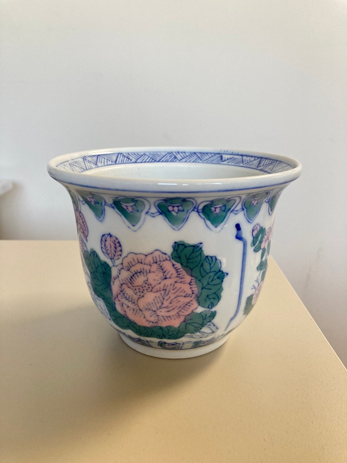 Vintage chinese bloempot, Gebruikt, Rond, Ophalen of Verzenden, Aardewerk