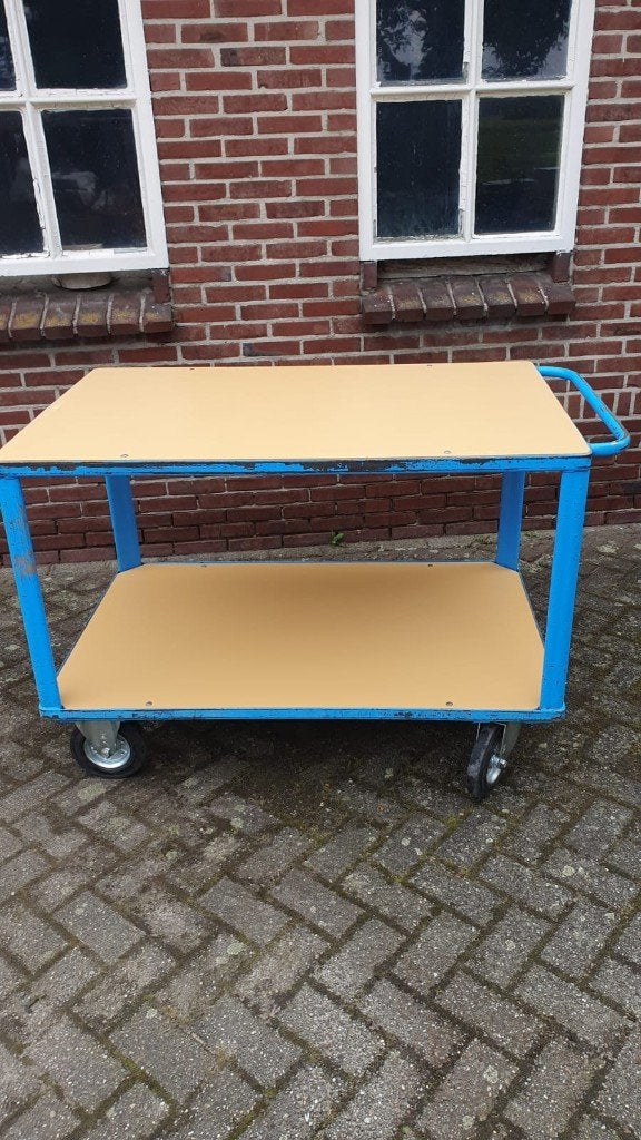 Zware tafelwagen 2 laags, 80x125cm. met duwbeugel, 500kg, Ophalen, Gebruikt, 70 tot 120 cm