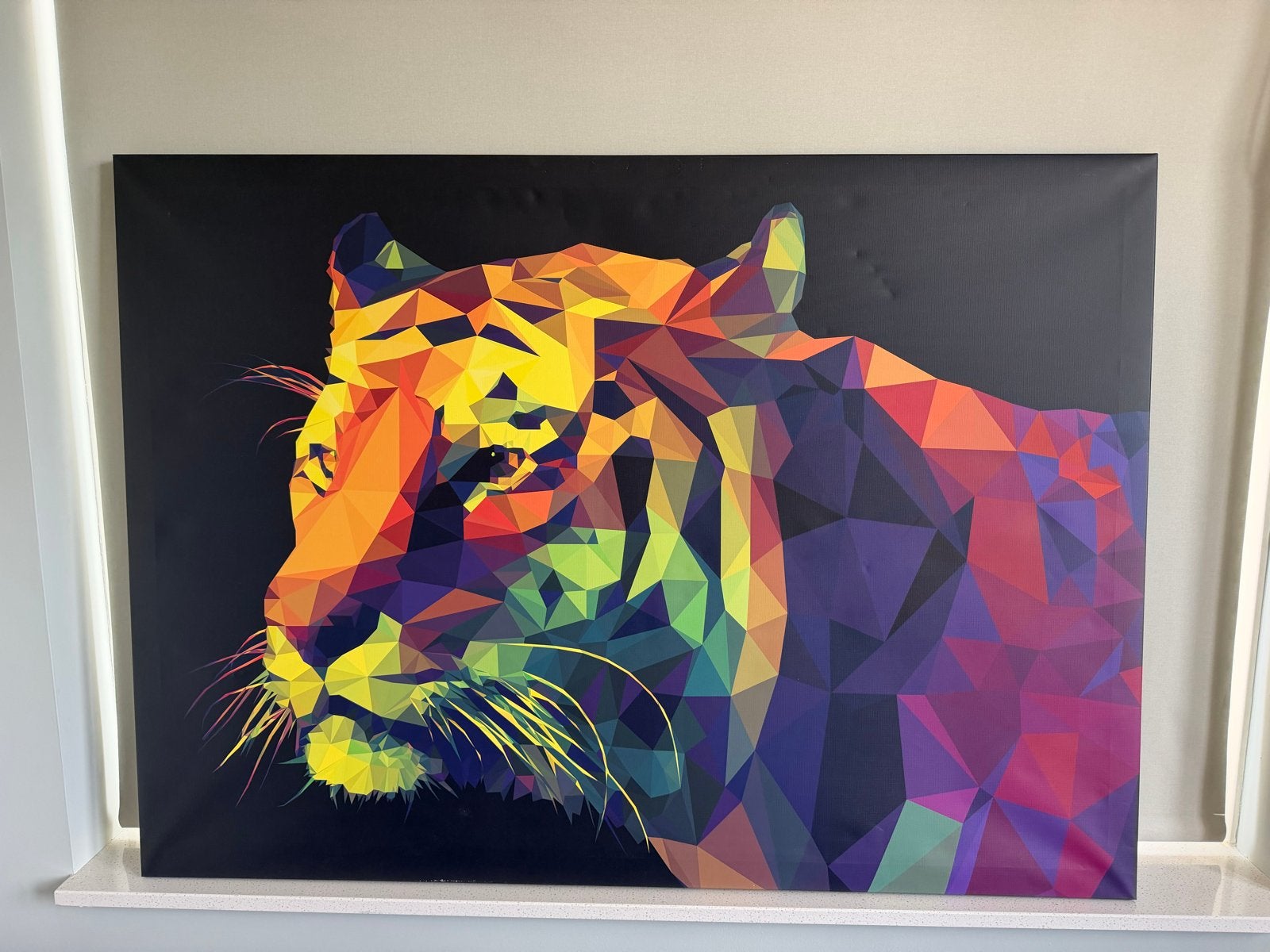 Canvas Schilderij Tijger - Kleurrijk en Modern (115x85 cm), Ophalen, 100 tot 125 cm, Schilderij, 75 – 100