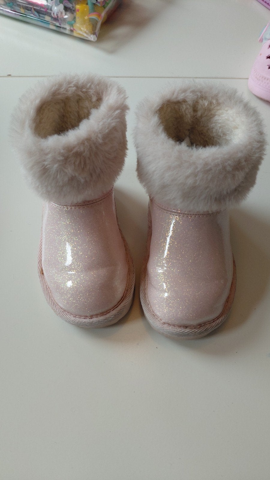 leuke roze glitter schoentjes met bont maat 19, Ophalen, Meisje, Gebruikt, Schoentjes