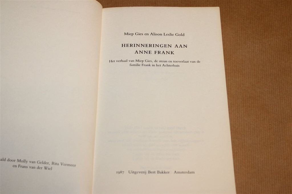 Herinneringen aan Anne Frank — Miep Gies, Achterhuis, Boeken, Ophalen of Verzenden, Tweede Wereldoorlog, Gelezen, Overige onderwerpen