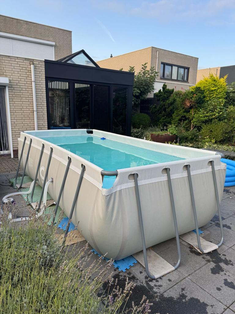 Groot rechthoekig opzetzwembad met ladder, Tuin en Terras, Zwembaden, Gebruikt, 200 tot 300 cm, Rechthoekig, Ophalen
