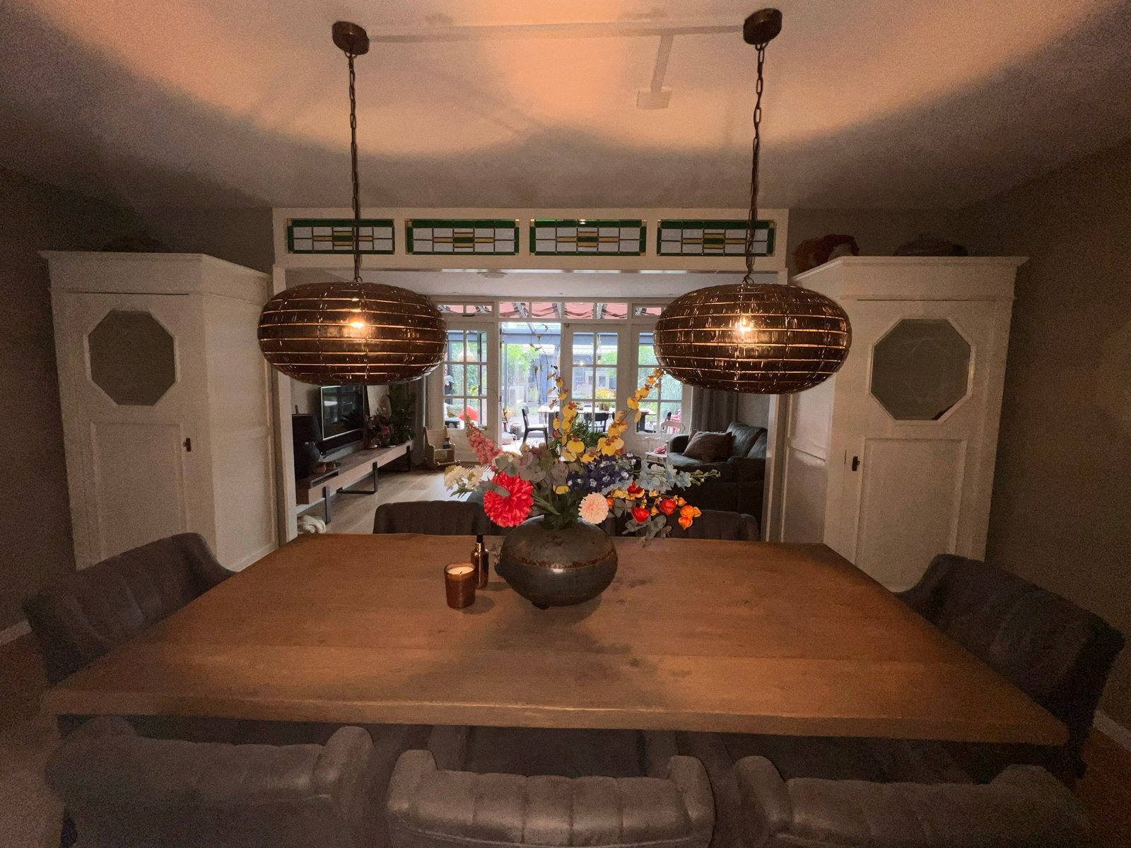 Set van 2 antieke ensuite kasten met spiegel en lade, Huis en Inrichting, Ophalen, Gebruikt, 200 cm of meer, Eikenhout