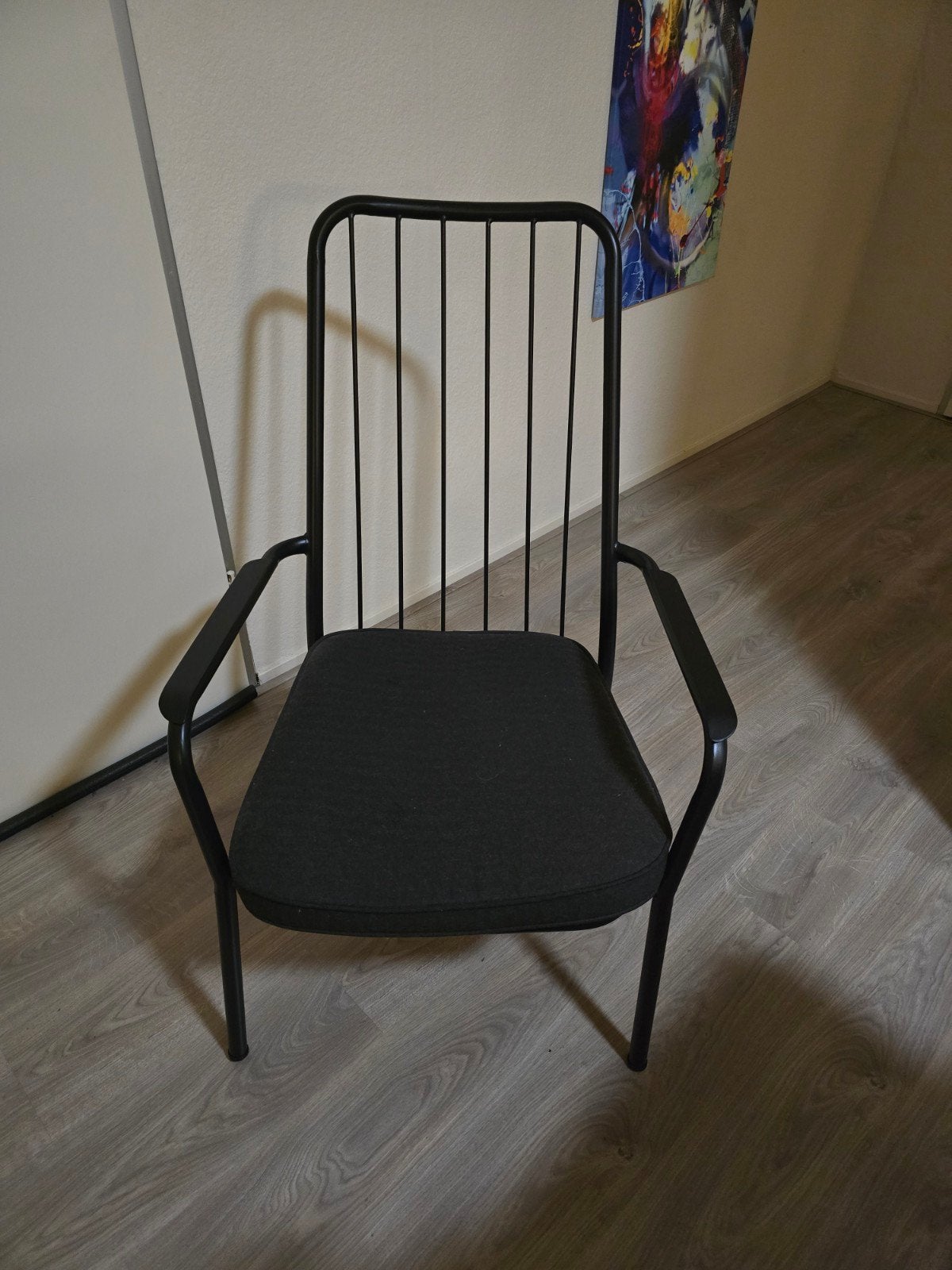 Comfortabele zwarte loungefauteuil met billenkussen, Ophalen, Gebruikt, Zwart, Metaal