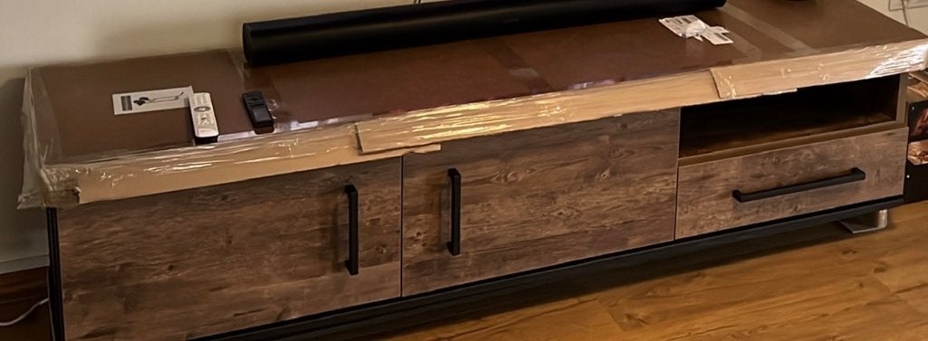 TV Dressoir Nunance Mokka inclusief Glasplaten, Ophalen, Glas, 150 tot 200 cm, Zo goed als nieuw