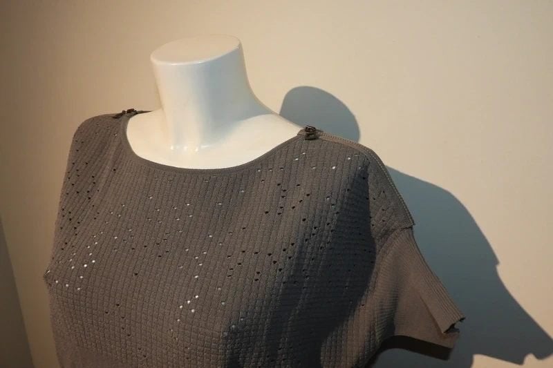 Sarah Pacini grijze stretch trui tuniek ritsen schouder One, Maat 38/40 (M), Verzenden, Sarah Pacini, Zo goed als nieuw