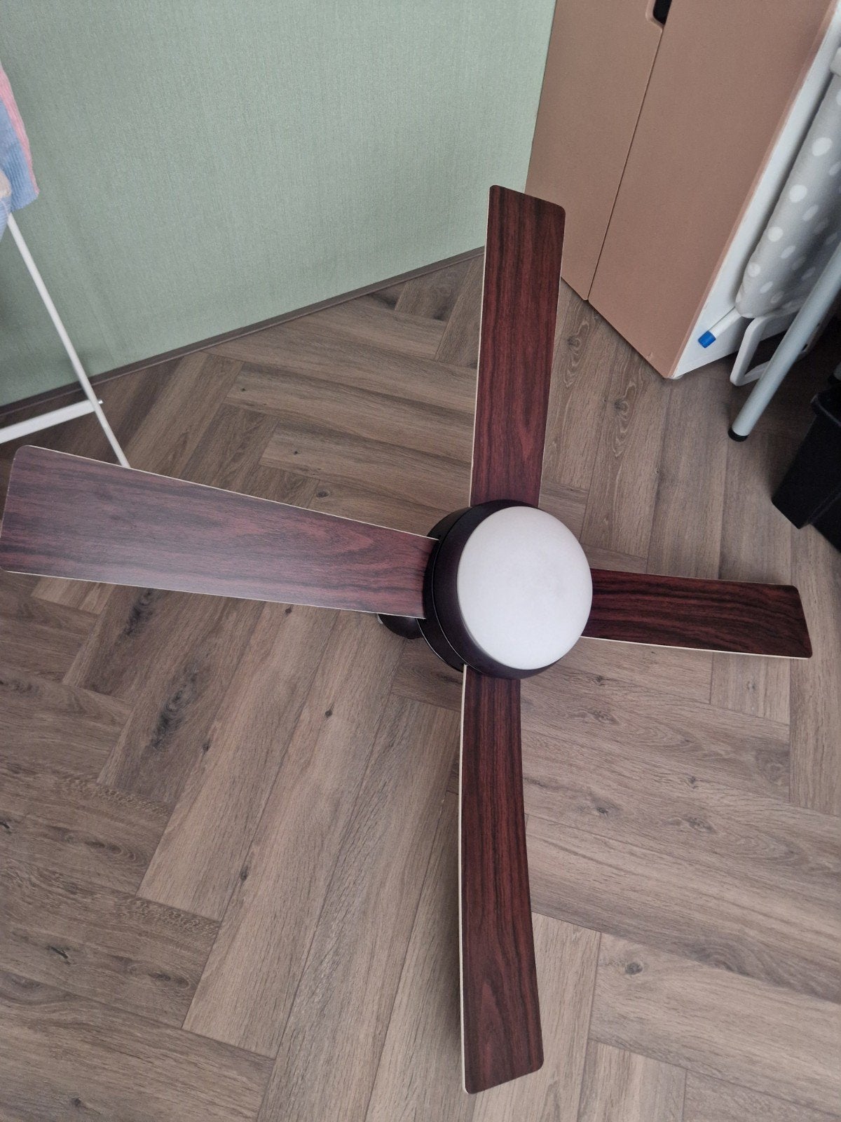 Plafondventilator met verlichting en houten bladen, Ophalen, Overige merken, Gebruikt, Hout