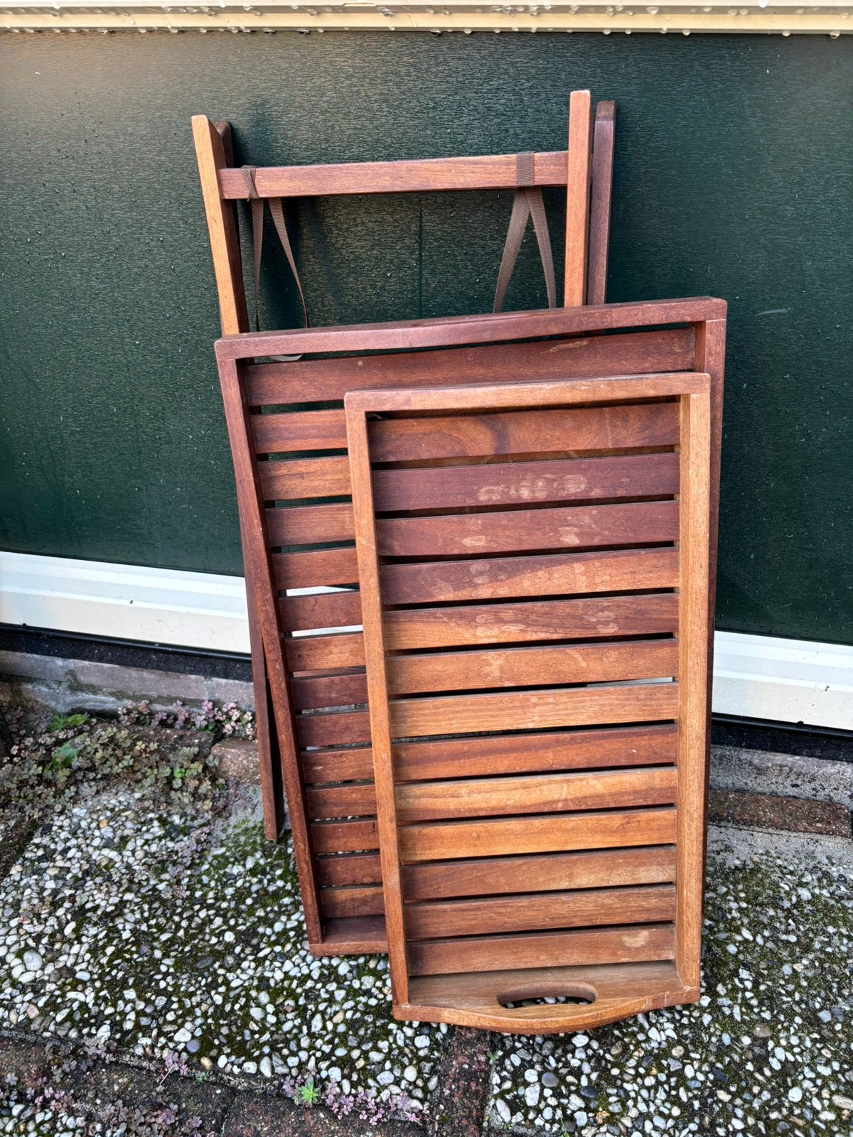 Bijzettafel, met dienbladen teak hout, Huis en Inrichting, Ophalen, Hout