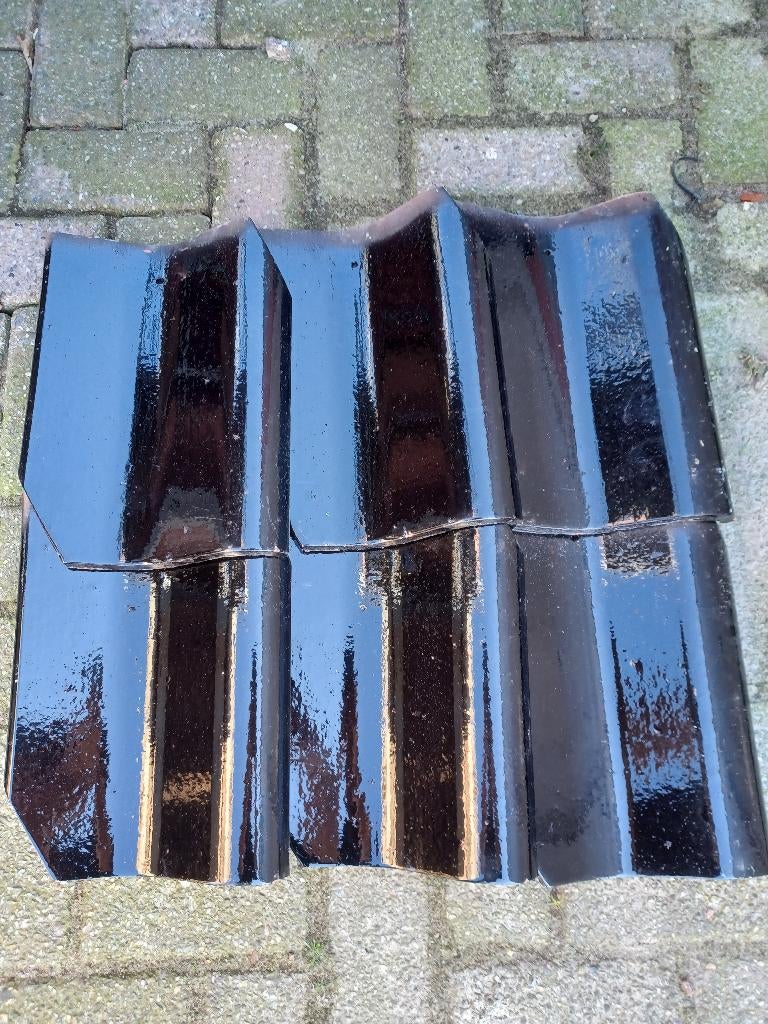 Replica oud Hollandse dakpan, zwart glazuur, Ophalen, Steen of Klei, Zwart, Nieuw