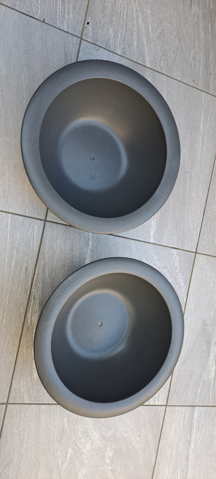 2x Donkergrijze Kunststof Bloempotten - Rond, Tuin en Terras, Ophalen