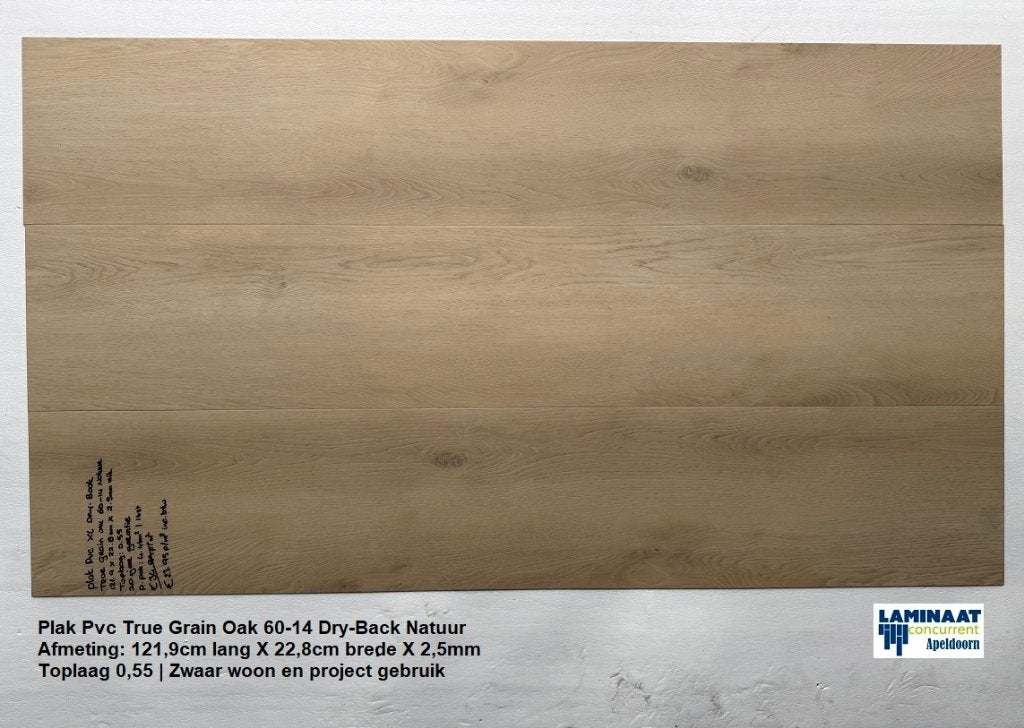 Plak Pvc True Grain Oak 60-14 Natural Toplaag 0,55 €17,95m2, Nieuw, Ophalen of Verzenden, Beige, Laminaat